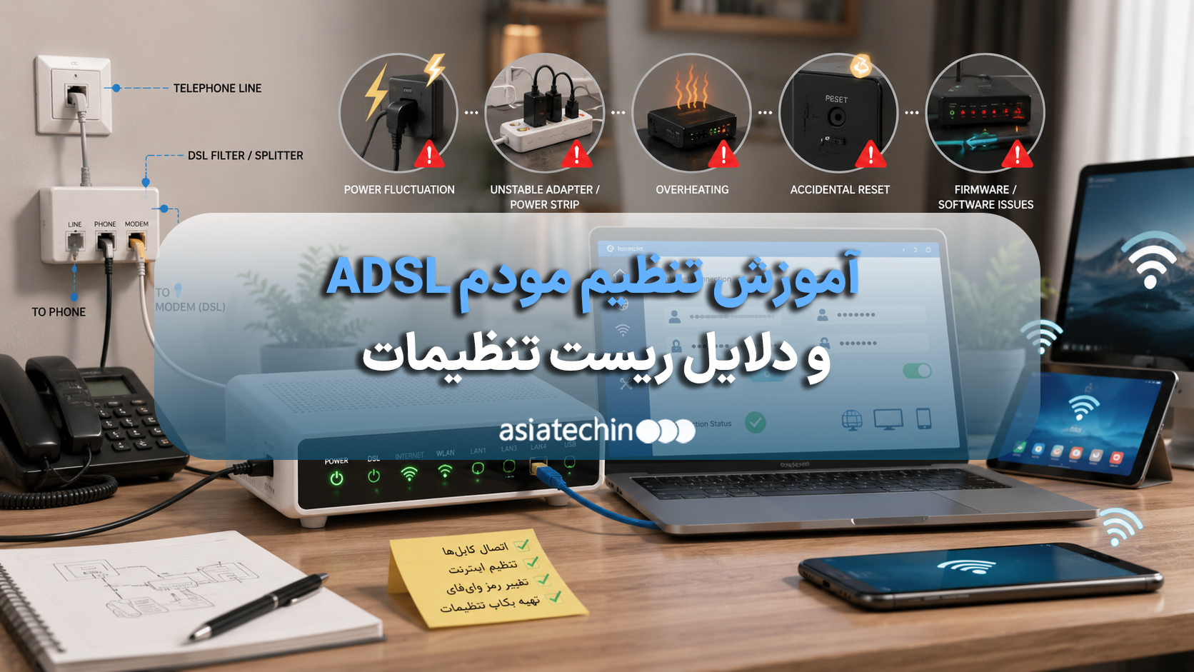 راهنمای تصویری مراحل تنظیم مودم ADSL و اتصال کابلها